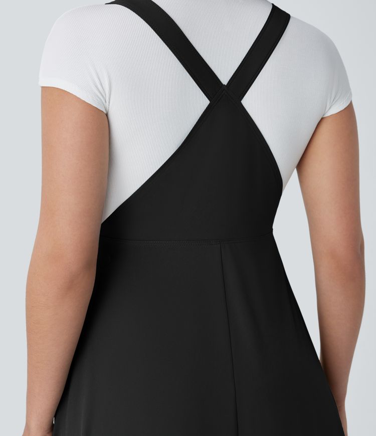 Breezeful™ Adjustable Strap Button Multiple Pockets Flowy Quick Dry Midi Casual Dress