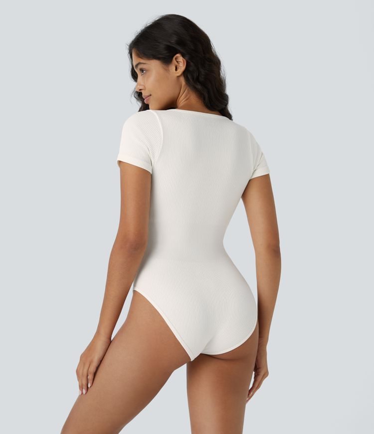 Seamless Flow Square Neck Short Sleeve Casual Smooth Bodysuit
