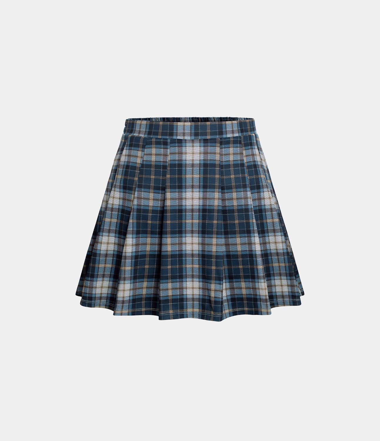 High waist 2-in-1 side pocket checkered pleated mini casual skirt
