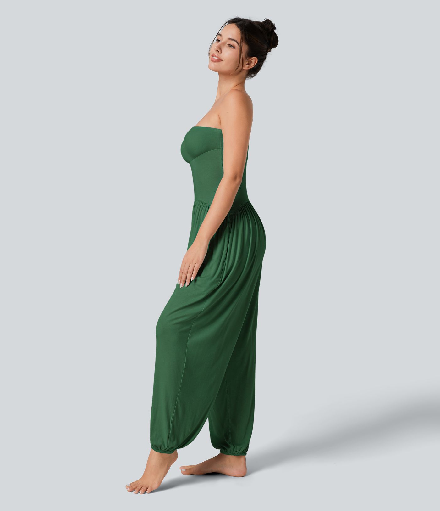 Ribbed Tube Backless Side Pocket Casual Jumpsuit