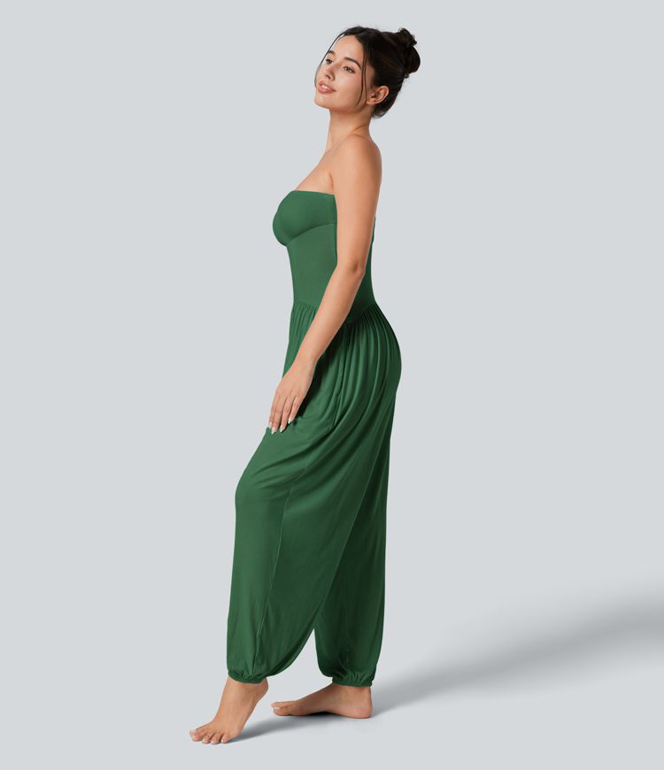 Ribbed Tube Backless Side Pocket Casual Jumpsuit