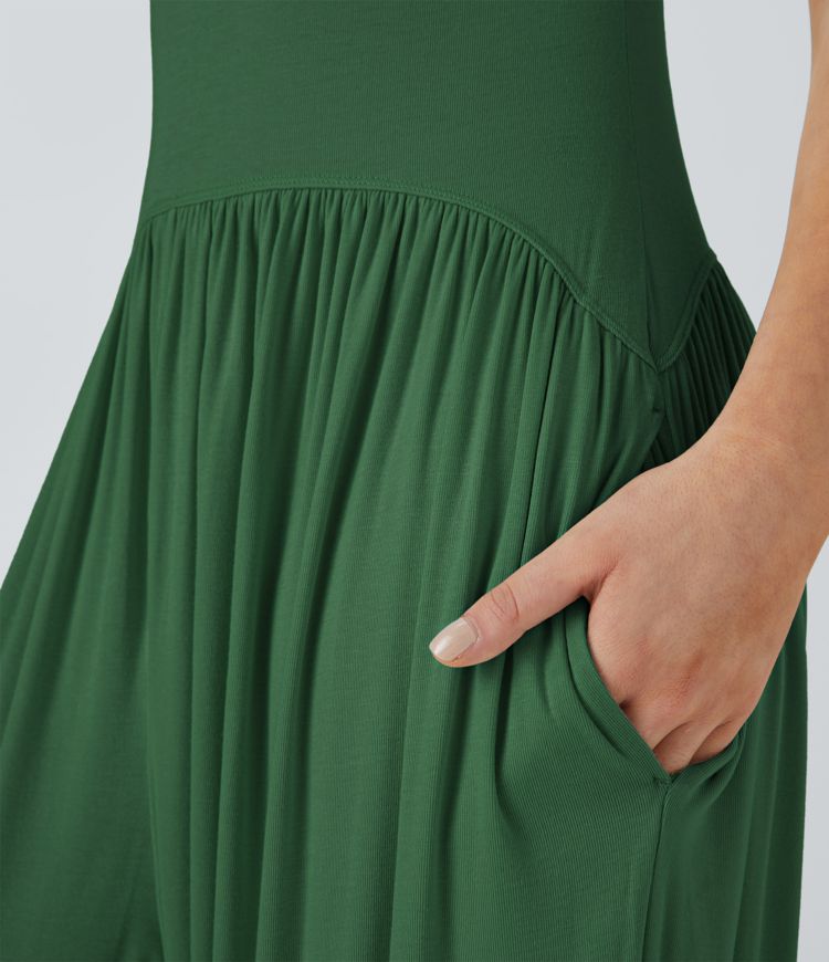 Ribbed Tube Backless Side Pocket Casual Jumpsuit