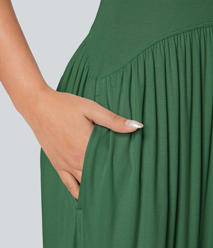 Ribbed Tube Backless Side Pocket Casual Jumpsuit