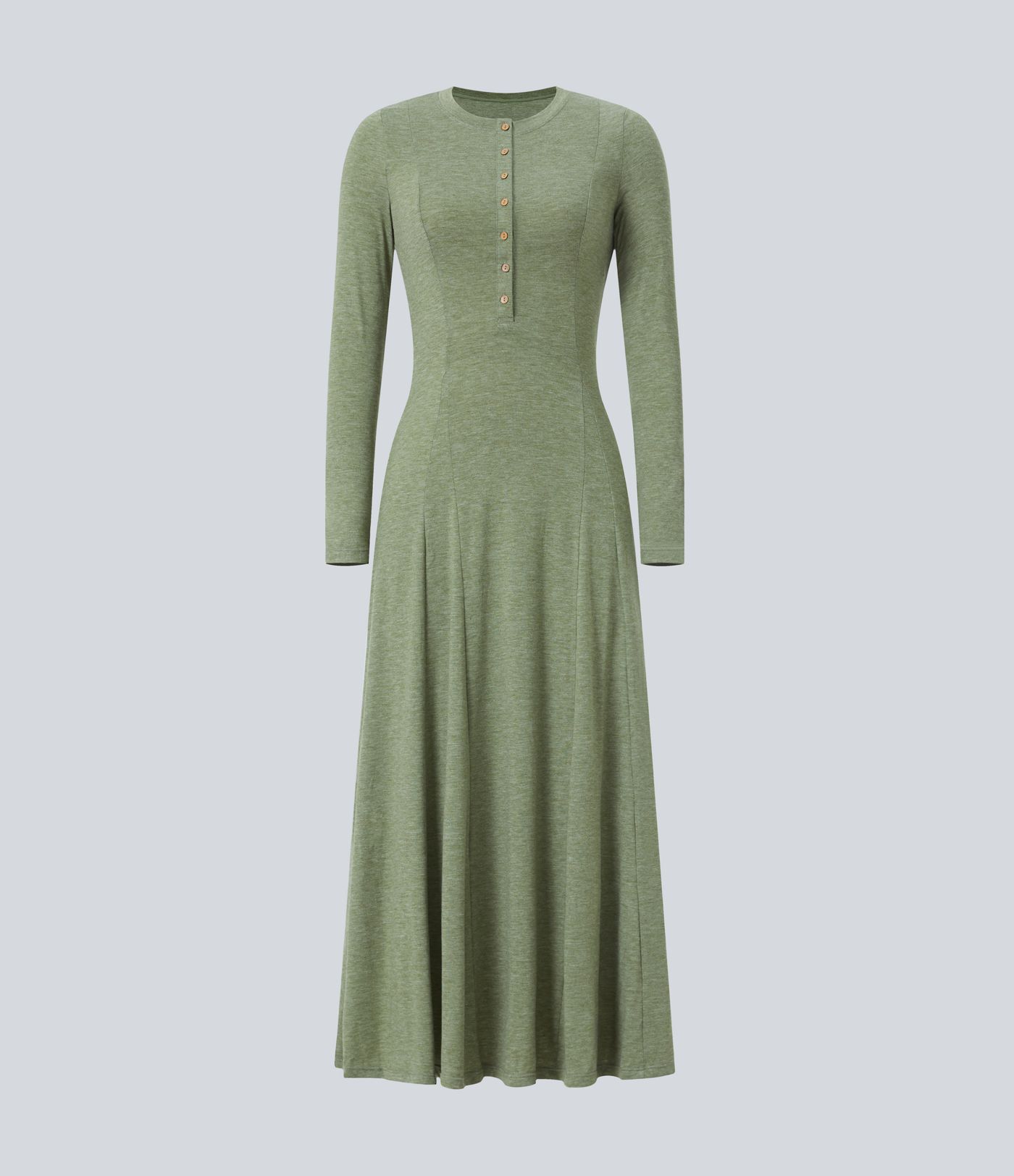 Henley Long Sleeve Flare Maxi Casual Dress