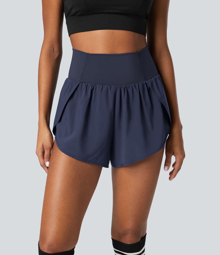 Breezeful™ High Waisted Crossover Petal Hem 2-in-1 Side Pocket Quick Dry Yoga Shorts