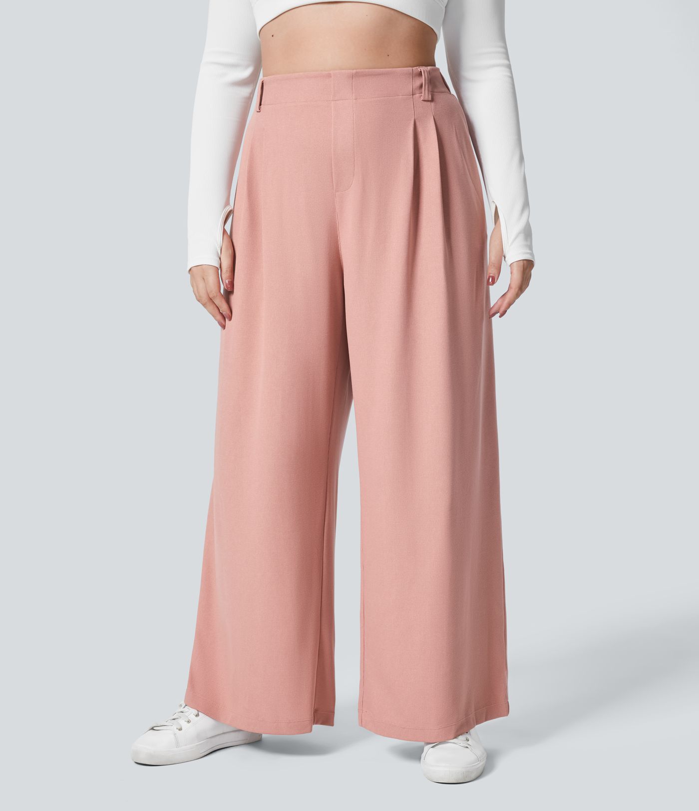 Halara Flex™ Plus-Size-Hose mit hohem Bund, plissierte Seitentaschen und weitem Bein