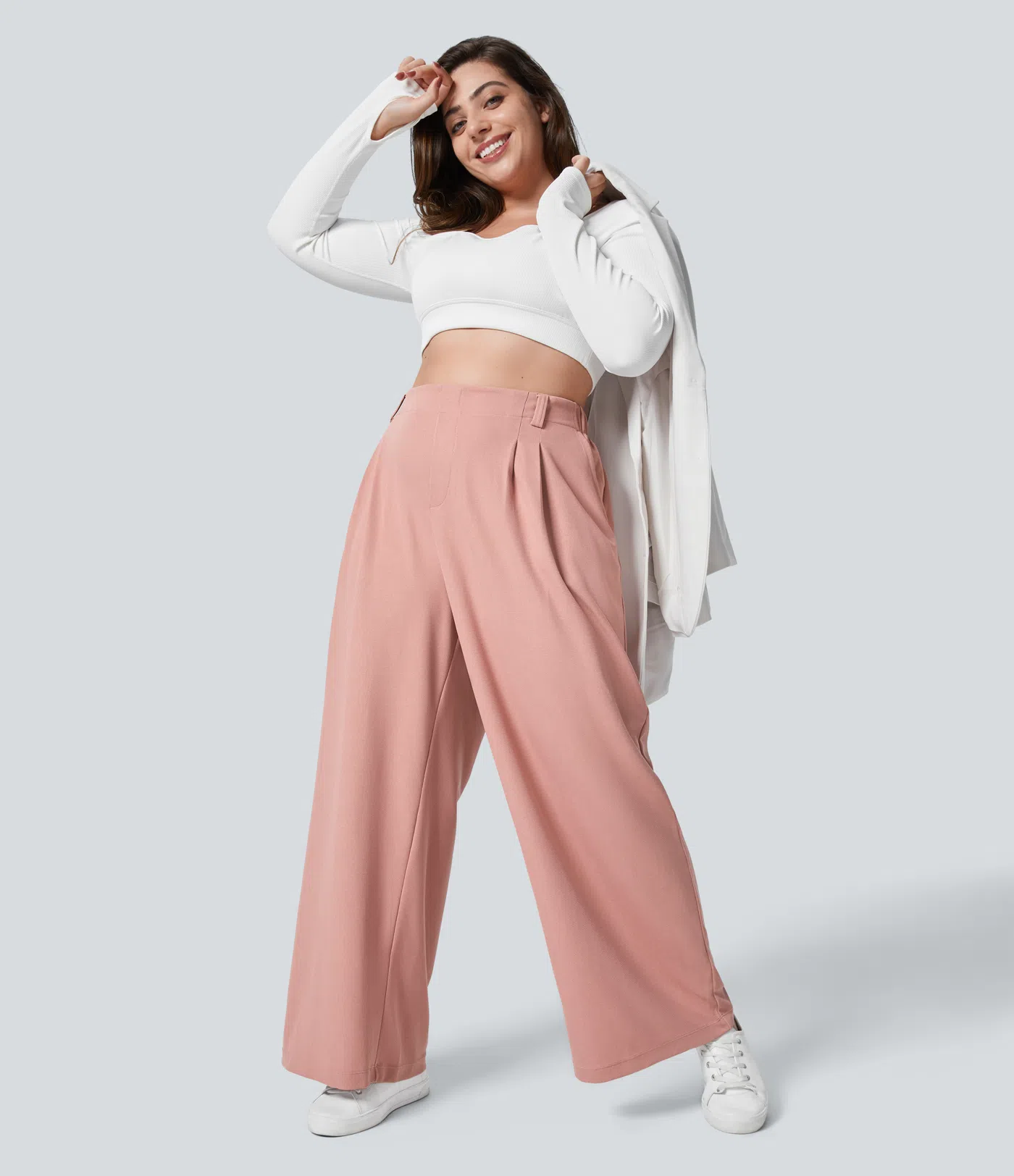 Halara Flex™ Plus-Size-Hose mit hohem Bund, plissierte Seitentaschen und weitem Bein