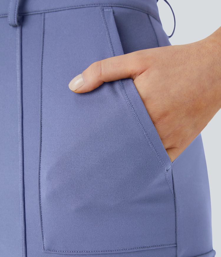 Pantalones Cargo Ajustados de Cintura Alta en Bolsillos en Cremallera Color Sólido