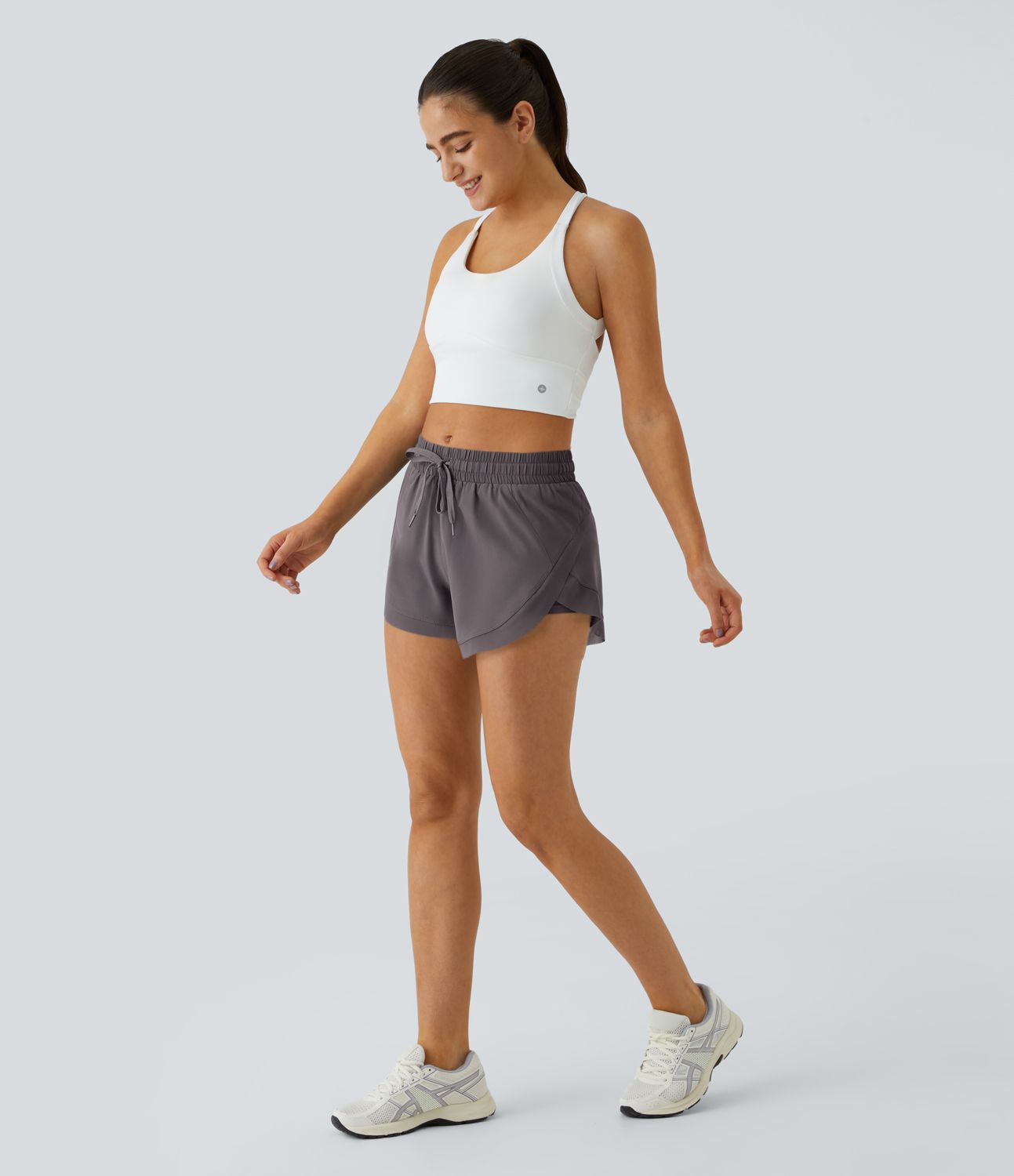 Mid Rise Drawstring Contrast Mesh 2-in-1 Flowy Running Shorts 3''