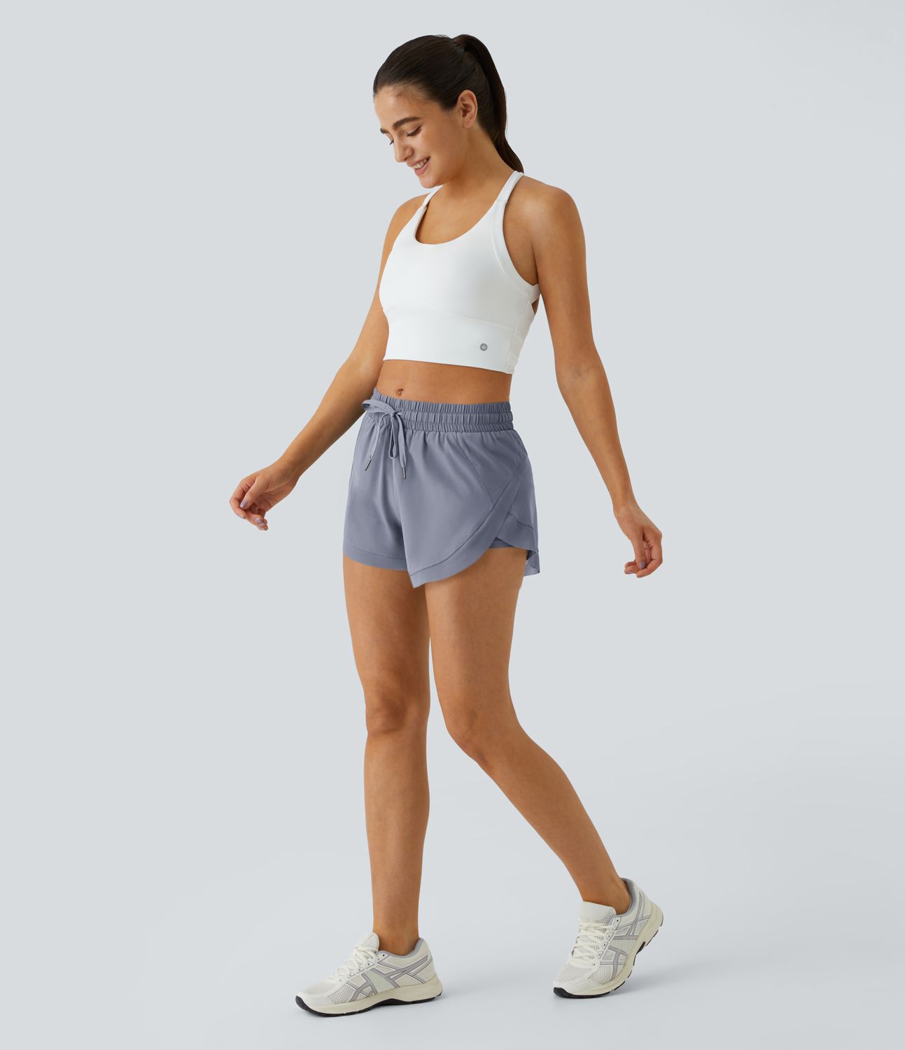 Mid Rise Drawstring Contrast Mesh 2-in-1 Flowy Running Shorts 3''