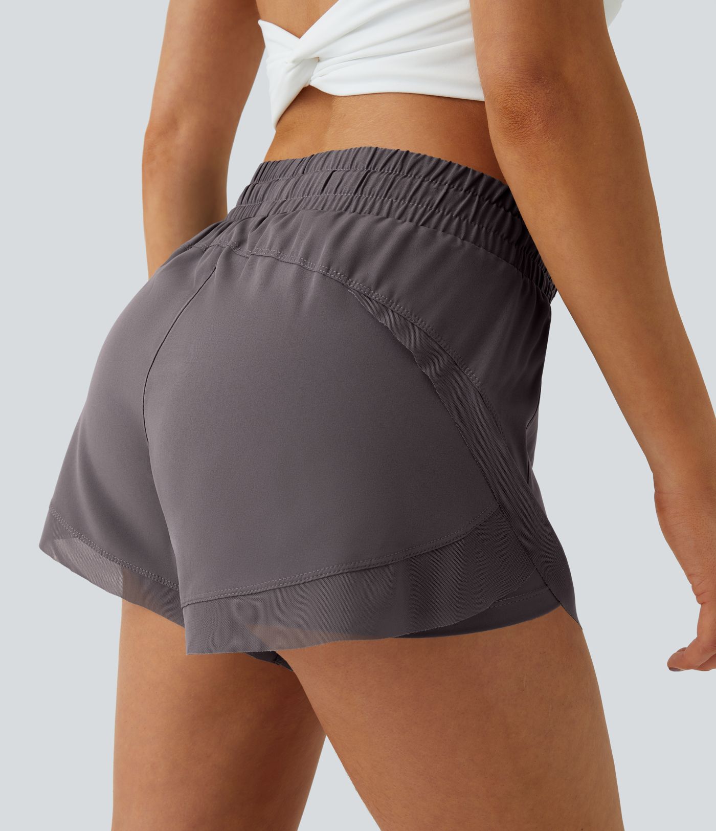 Mid Rise Drawstring Contrast Mesh 2-in-1 Flowy Running Shorts 3''