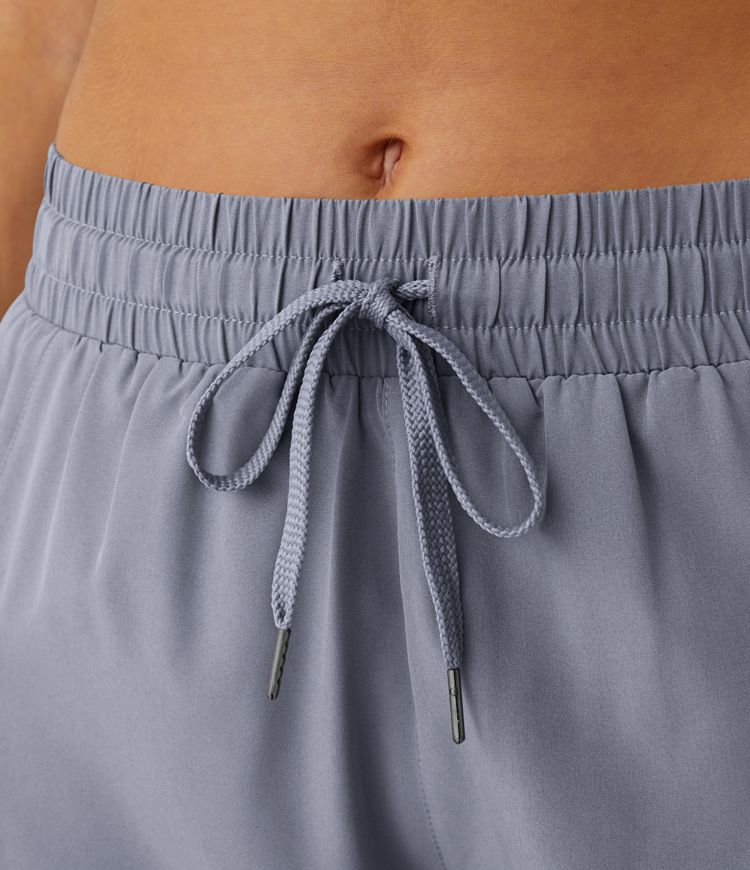 Mid Rise Drawstring Contrast Mesh 2-in-1 Flowy Running Shorts 3''