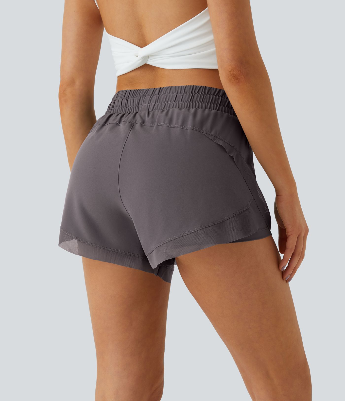 Mid Rise Drawstring Contrast Mesh 2-in-1 Flowy Running Shorts 3''