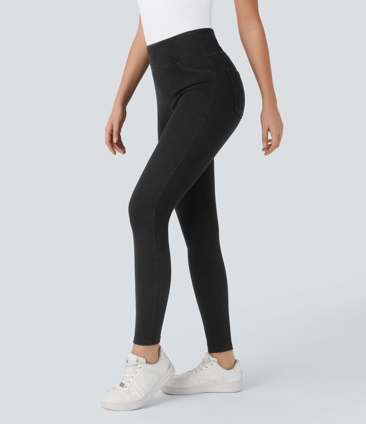 Wood Black Denim Halara Flex™ Denim Heat højtaljede leggings med lommer — til hverdag / 2