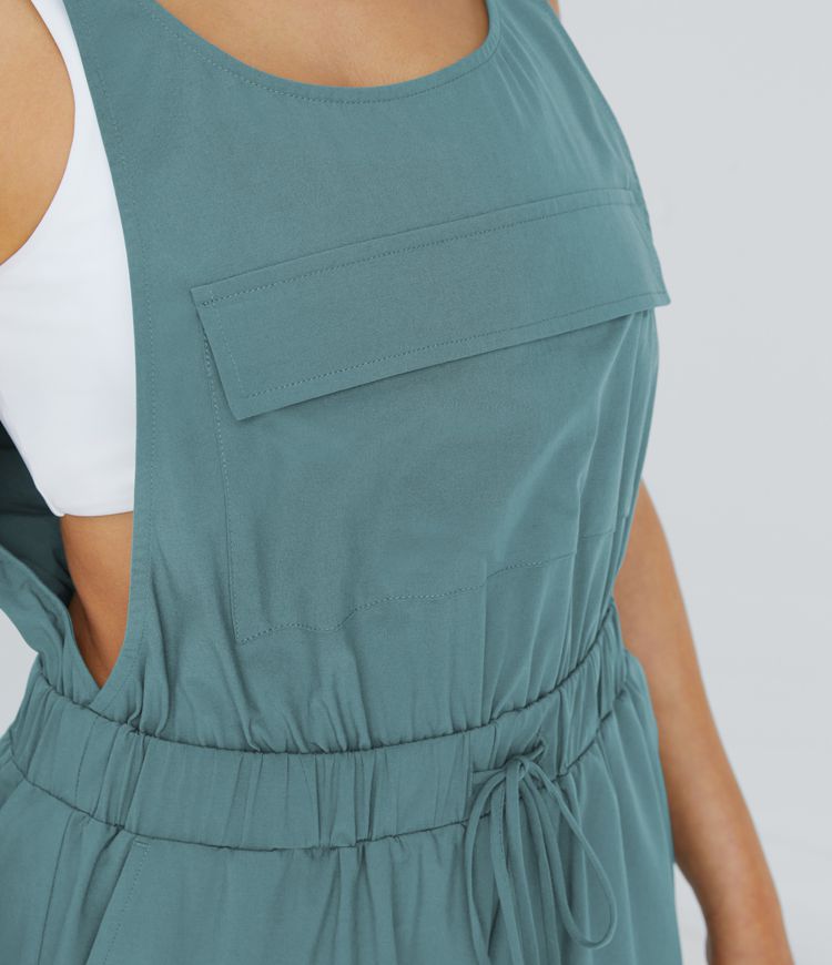 Breezeful™ Sleeveless Backless Drawstring Multiple Pocket Quick Dry Casual Jogging Jumpsuit