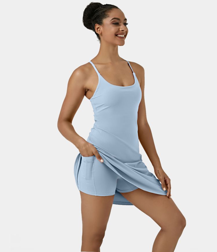 Softlyzero™ Airy Backless Cut Out Adjustable Strap 2-in-1 Pocket  Longer Active Dress-UPF50+