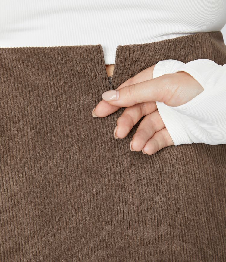 Jupe Casual Grande Taille en Velours Côtelé Mini à Taille Haute avec Fermeture Éclair Invisible 2 en 1