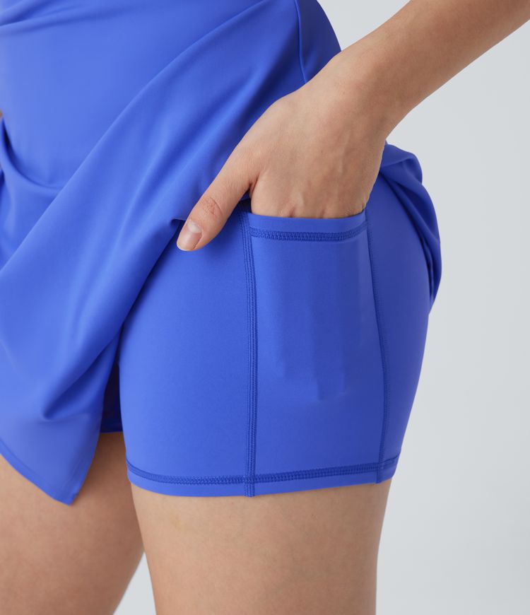 Softlyzero™ Airy Square Neck Backless Ruched 2-Piece Side Pocket  Mini Dance Active Dress