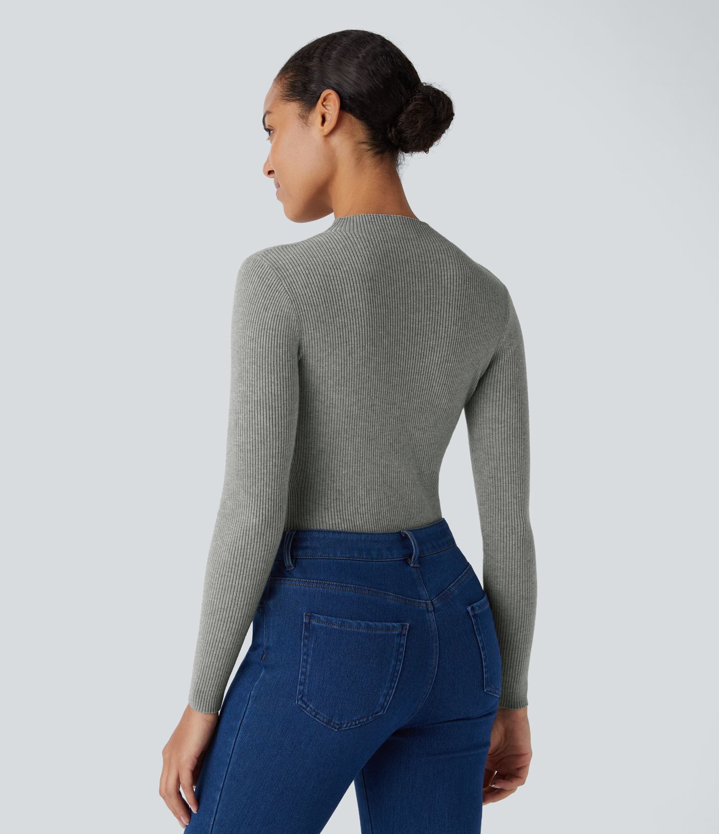 Ribbed Knit Round Neck Long Sleeve Casual Sweater