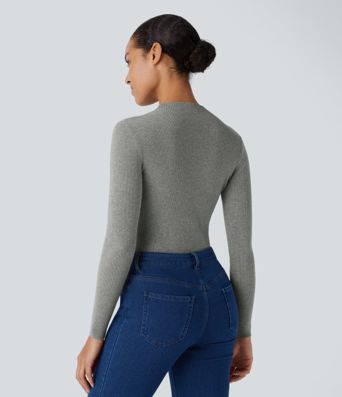 Ribbed Knit Round Neck Long Sleeve Casual Sweater