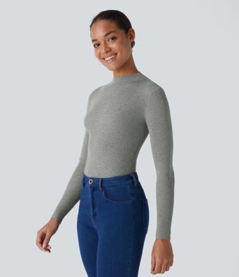 Ribbed Knit Round Neck Long Sleeve Casual Sweater