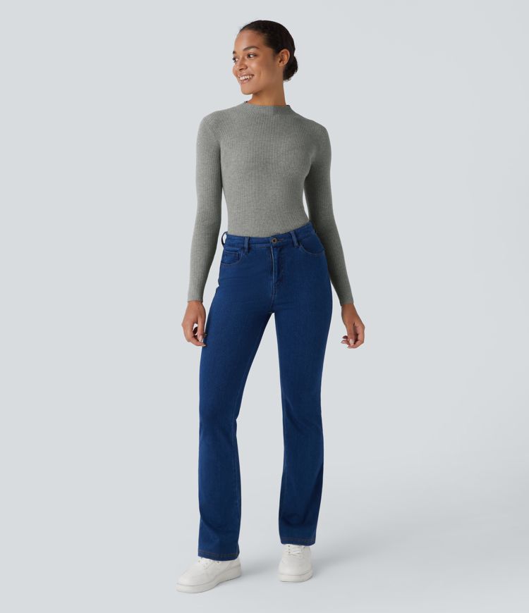 Ribbed Knit Round Neck Long Sleeve Casual Sweater