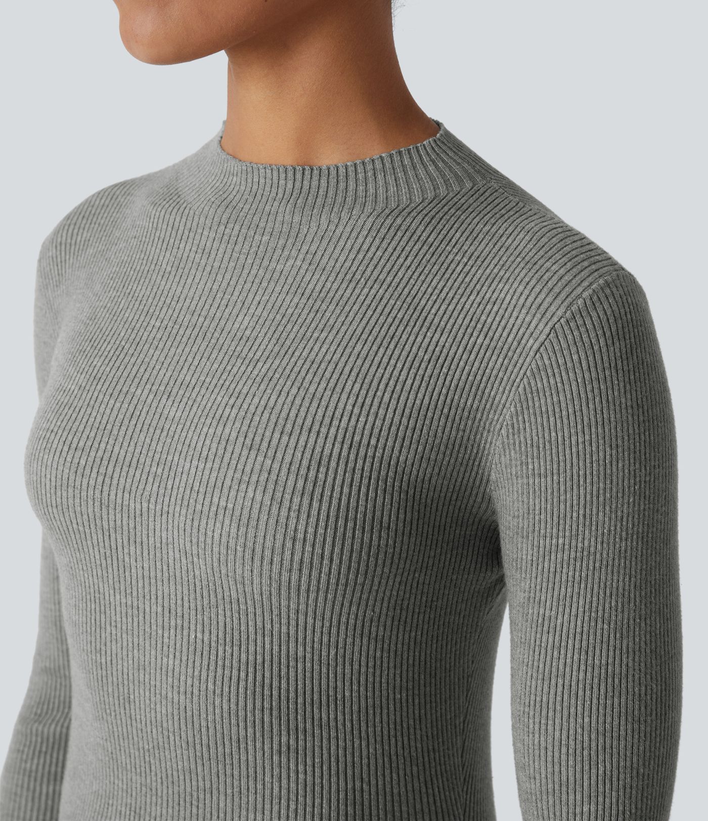 Ribbed Knit Round Neck Long Sleeve Casual Sweater