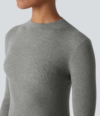 Ribbed Knit Round Neck Long Sleeve Casual Sweater