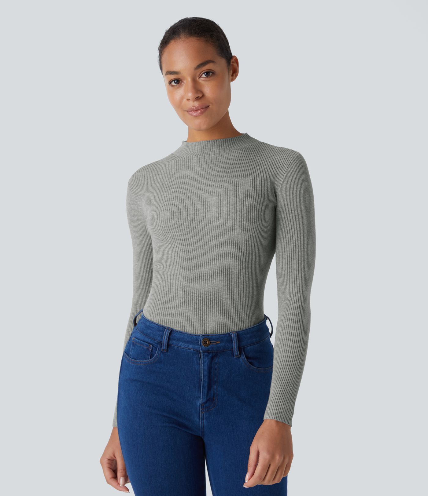 Ribbed Knit Round Neck Long Sleeve Casual Sweater