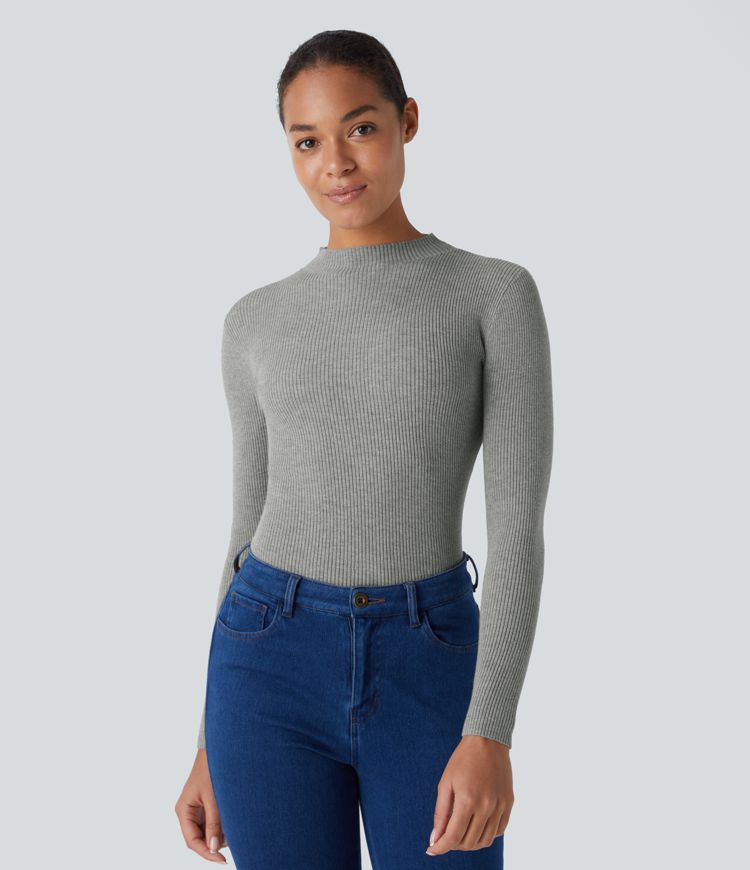 Ribbed Knit Round Neck Long Sleeve Casual Sweater