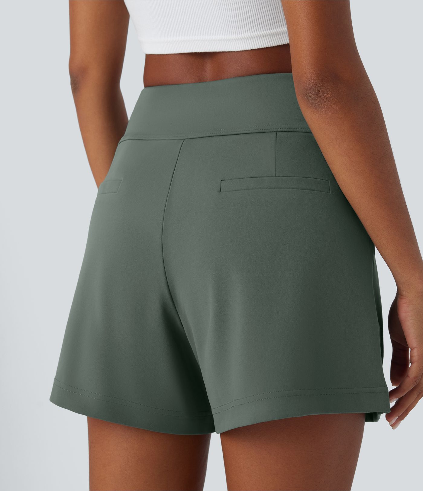 DayStretch High Waisted Pocket Wide Leg Work Shorts