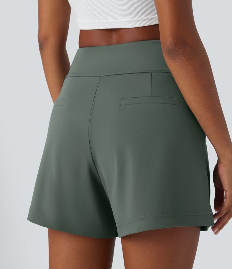 DayStretch High Waisted Pocket Wide Leg Work Shorts