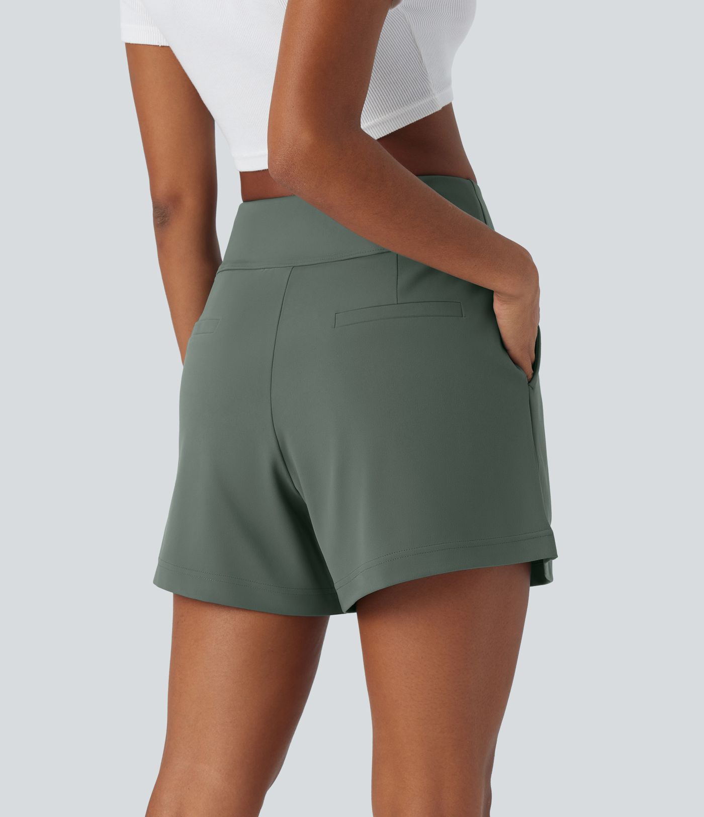DayStretch High Waisted Pocket Wide Leg Work Shorts