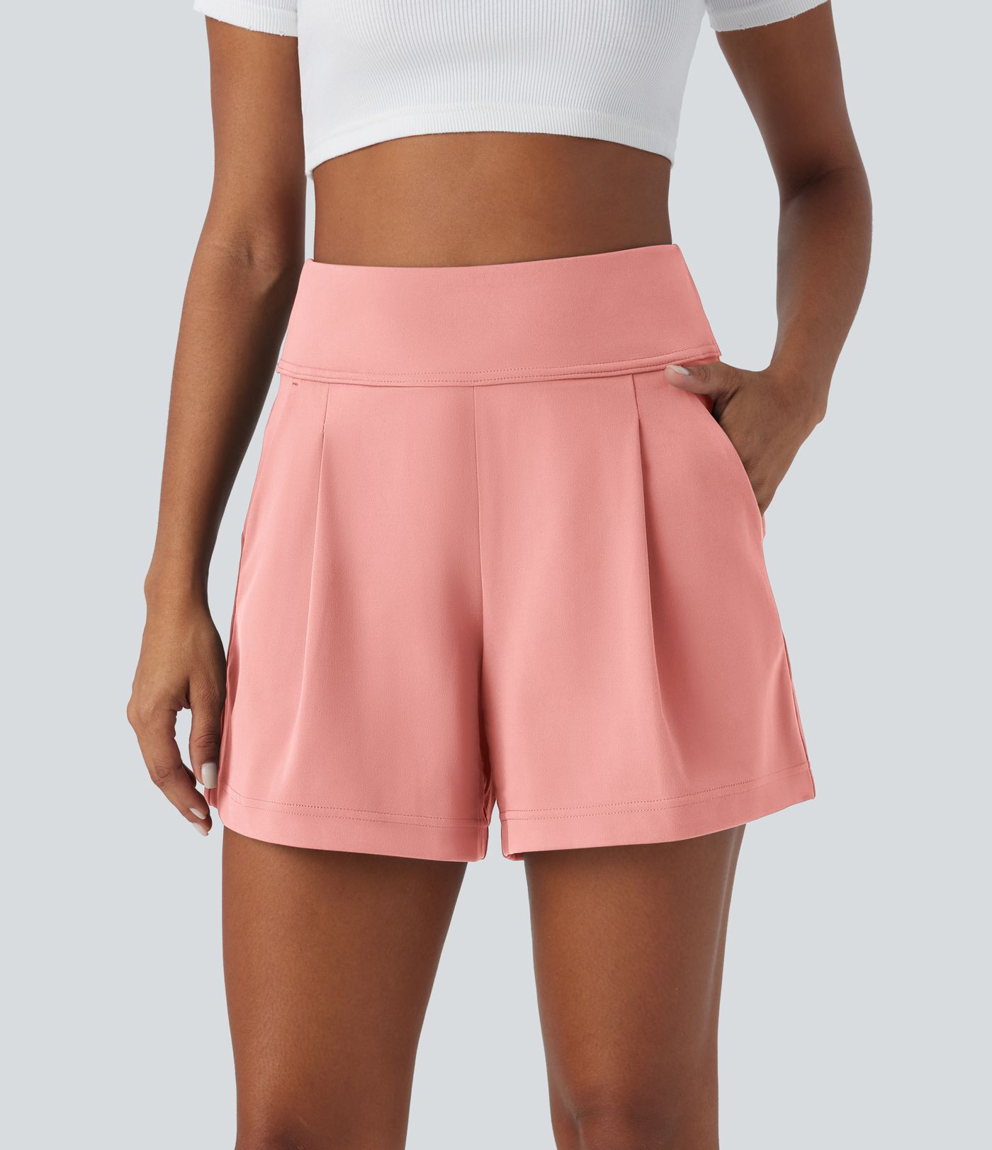 DayStretch High Waisted Pocket Wide Leg Work Shorts