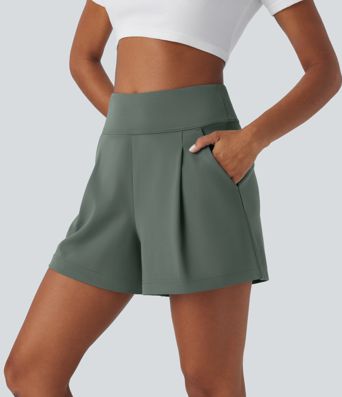 DayStretch High Waisted Pocket Wide Leg Work Shorts