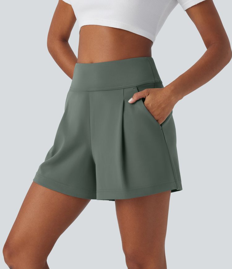 DayStretch High Waisted Pocket Wide Leg Work Shorts