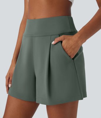 DayStretch High Waisted Pocket Wide Leg Work Shorts