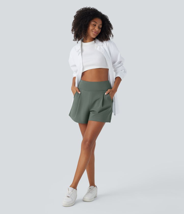 DayStretch High Waisted Pocket Wide Leg Work Shorts