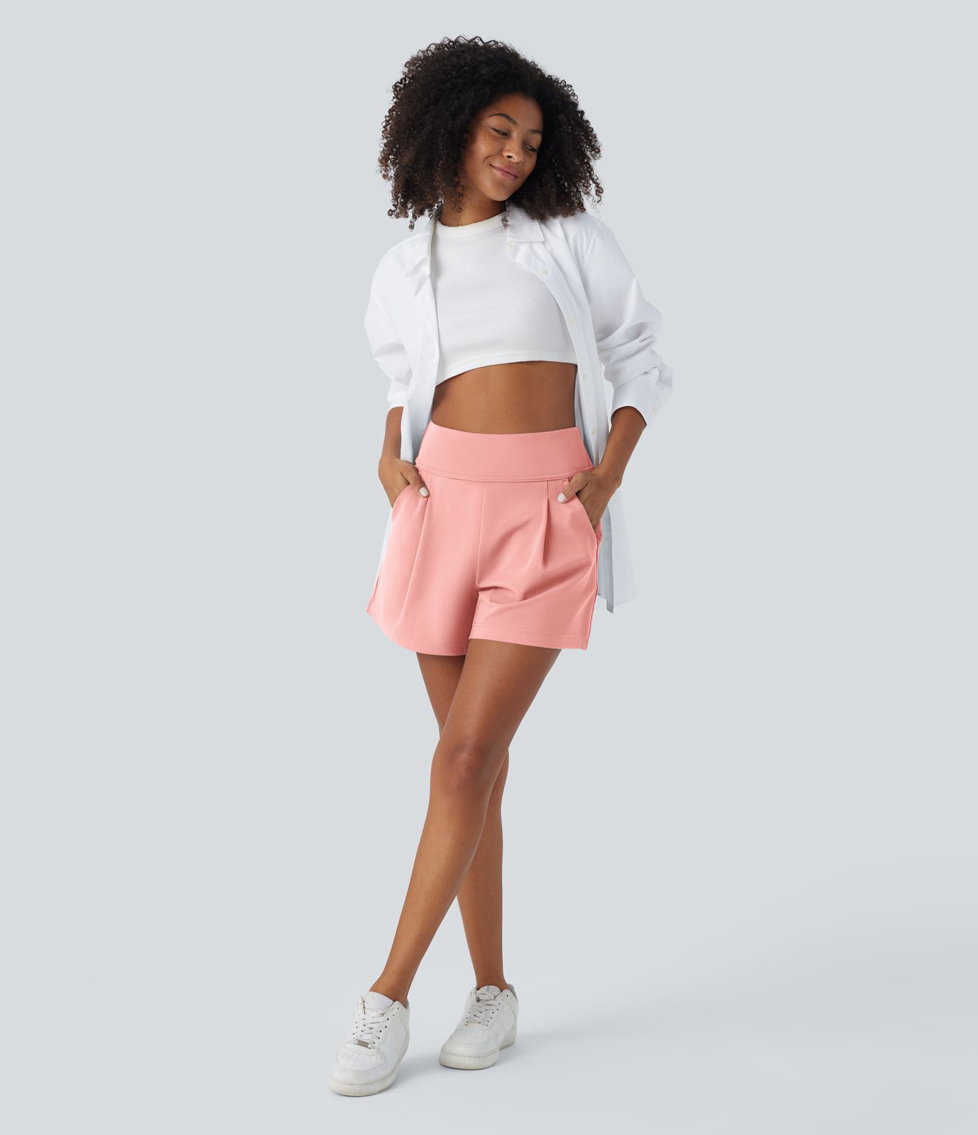 DayStretch High Waisted Pocket Wide Leg Work Shorts