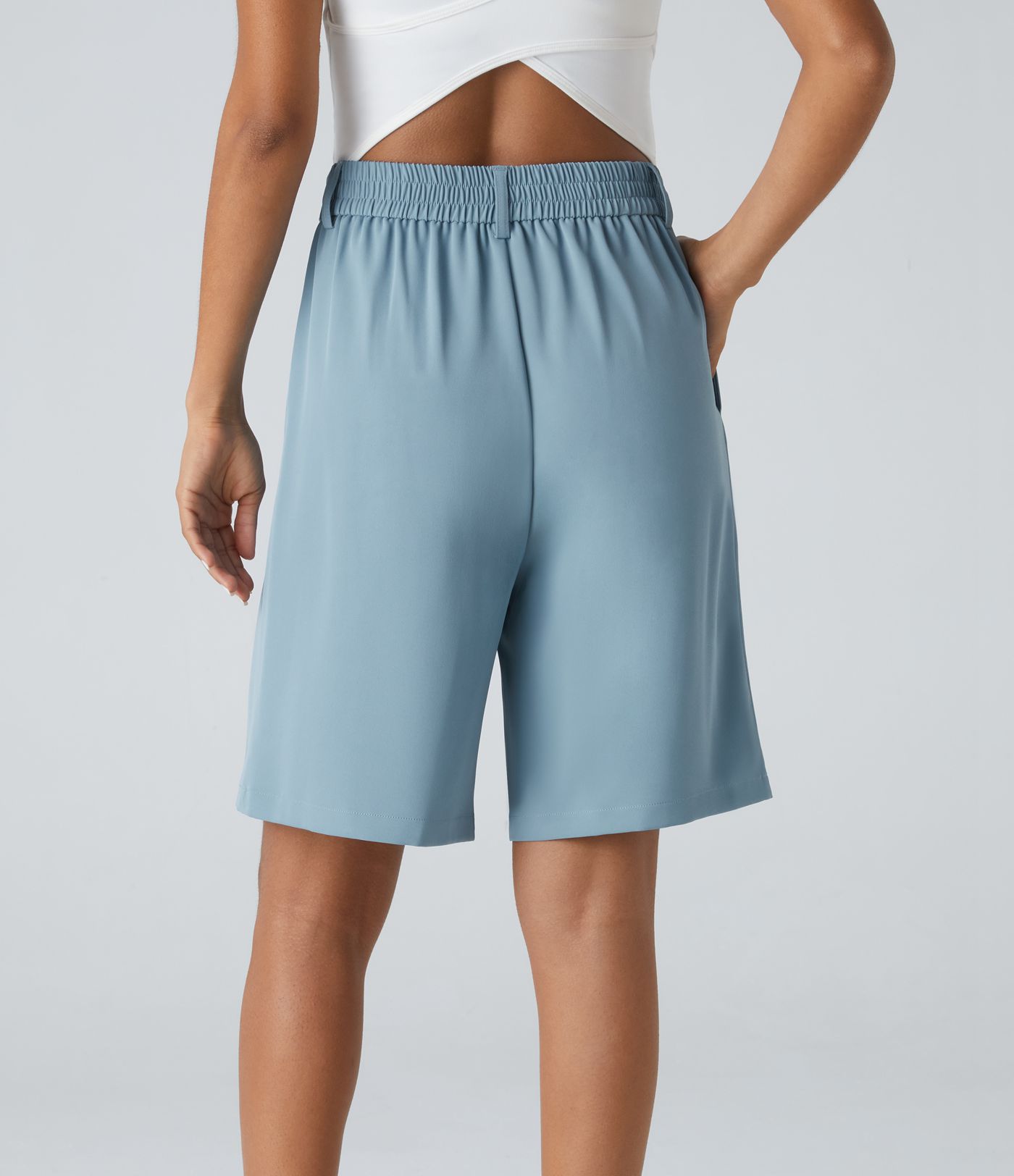 Short Casual Bermuda à Taille Haute Poches Latérales