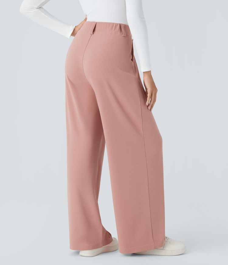 HalaraFlex™ High Waisted Plicated Side Pocket Wide Leg Waffle Work Pants