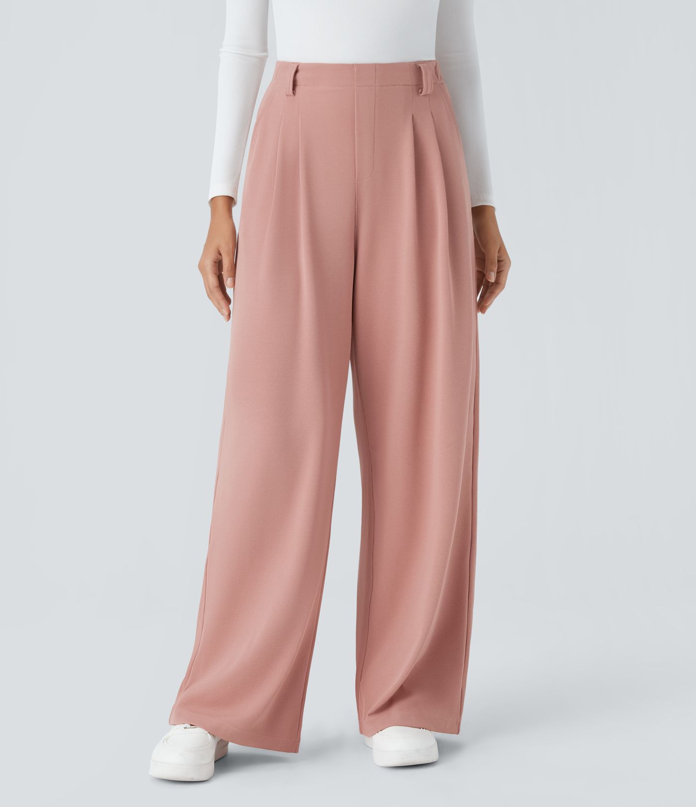 Halara Flex™ Vysoké Nohavice so Vreckami a Širokými Nohavicami z Vafľovej Látky