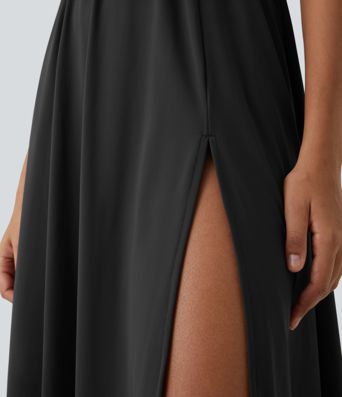 Vestido midi acolchado espalda abierta retorcido abertura