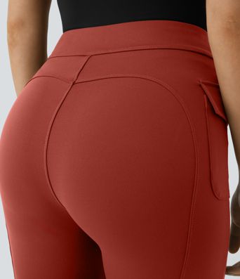 High Waisted Side Flap Pocket Flare Casual Cargo Pants