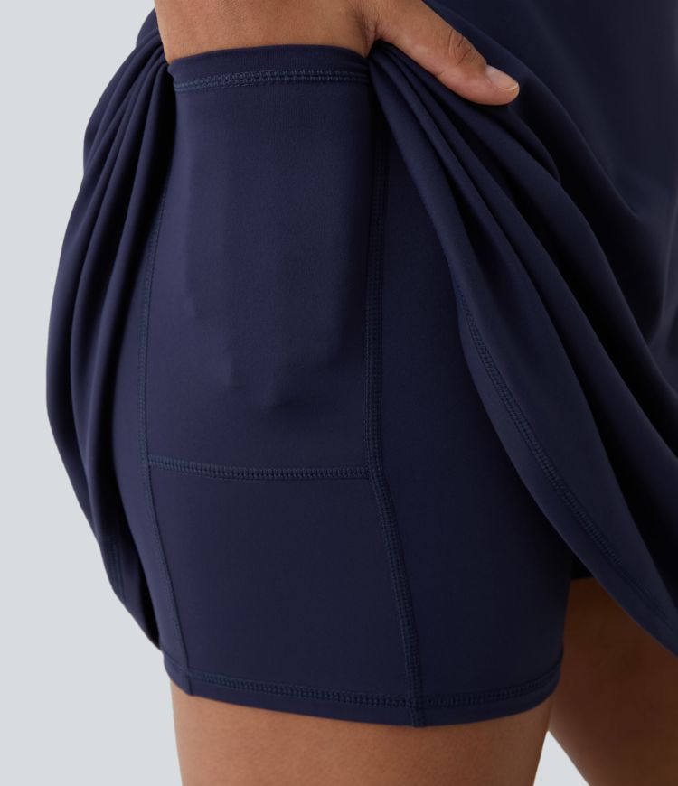 Softlyzero™ Plush Adjustable Straps Backless Crisscross 2-in-1 Pocket Flare Slip Active Dress