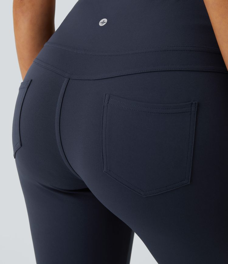 Leggings yoga capri acampanado bolsillo trasero tiro alto