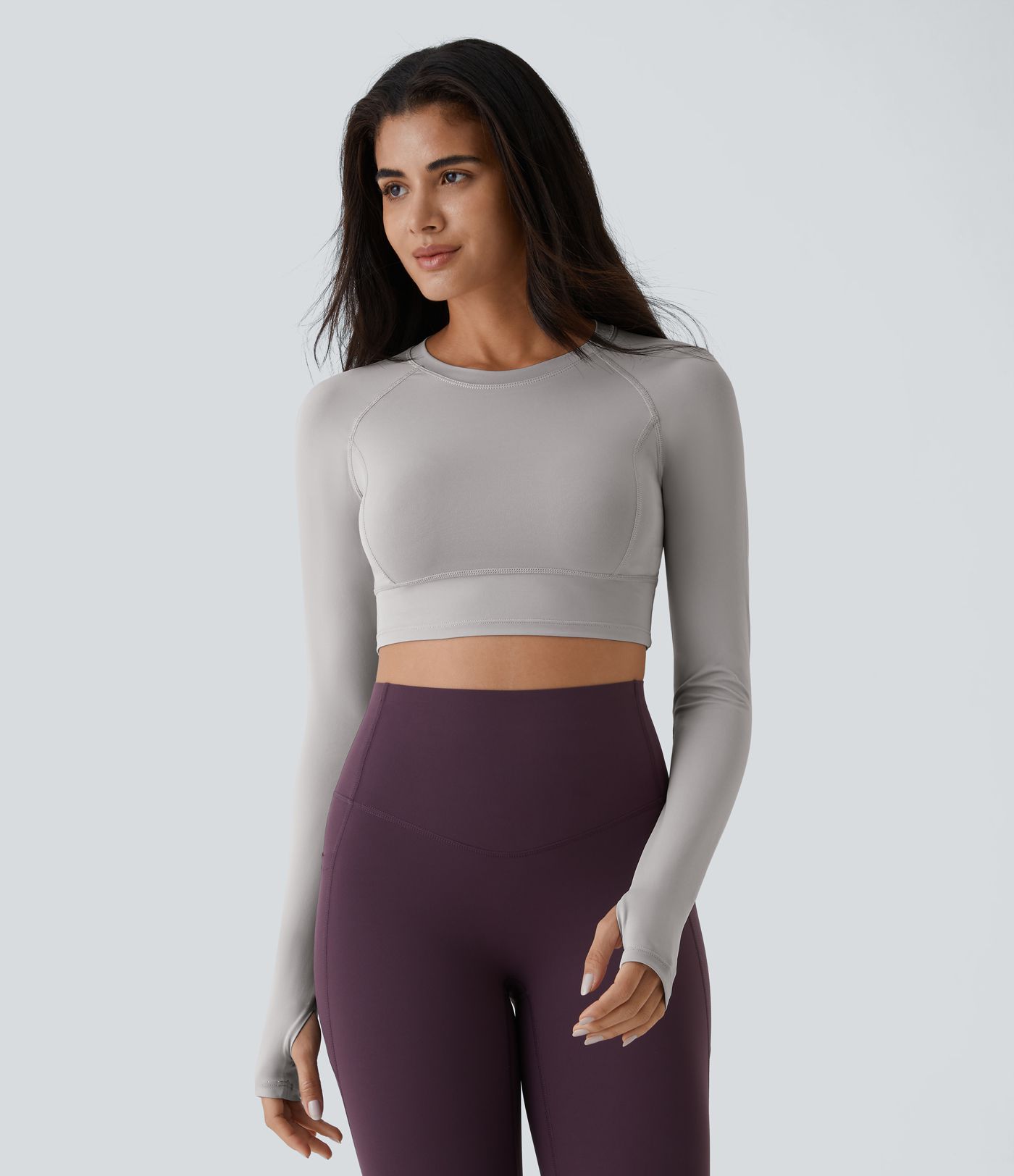 Solid Thumb Hole Cropped Yoga Sports Top