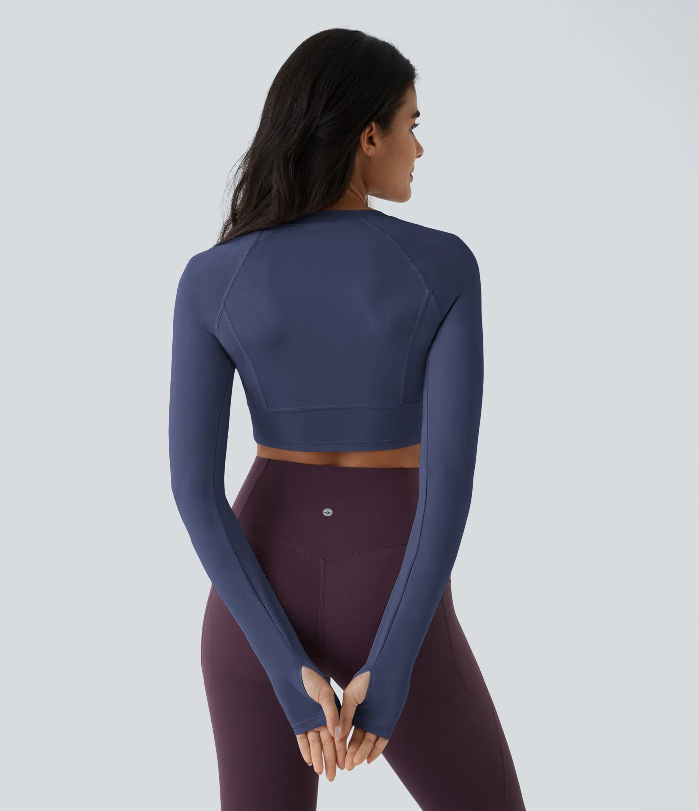 Solid Thumb Hole Cropped Yoga Sports Top