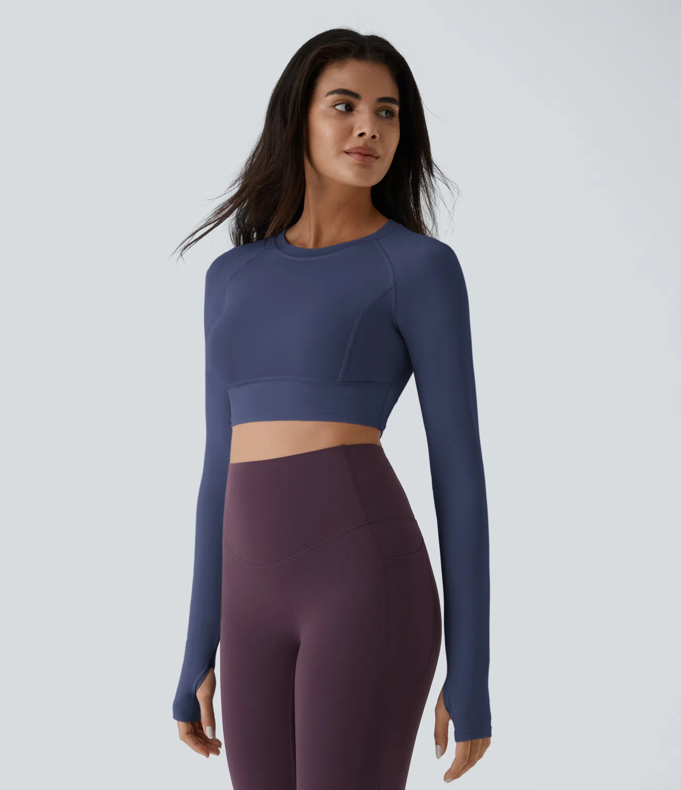 Solid Thumb Hole Cropped Yoga Sports Top