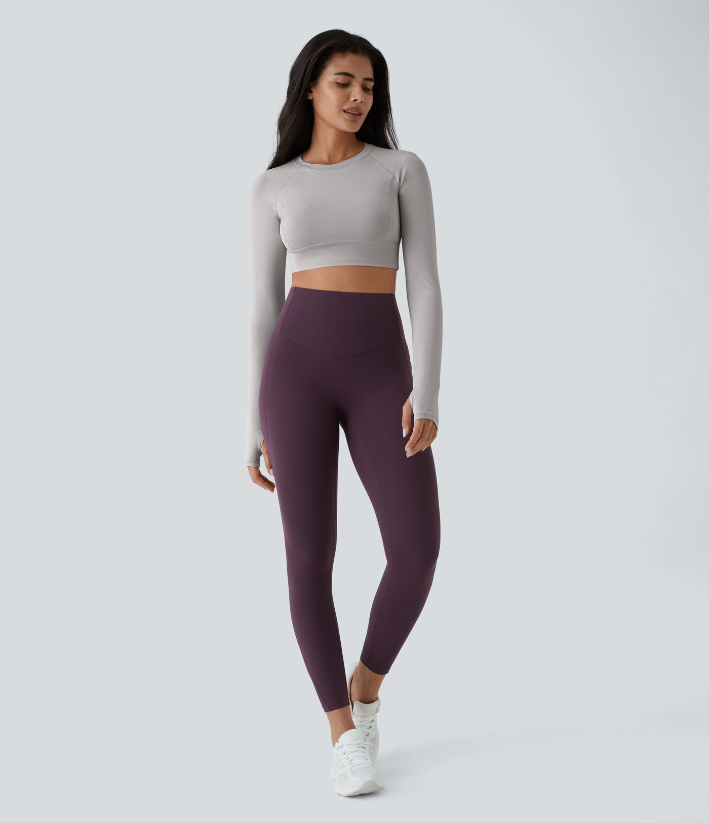 Solid Thumb Hole Cropped Yoga Sports Top